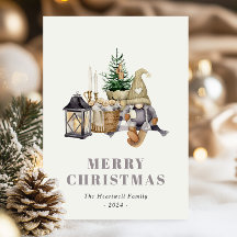 Tarjeta postal de vacaciones de gnomos hygge rústi