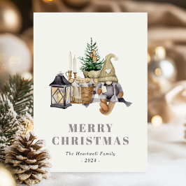 Tarjeta postal de vacaciones de gnomos hygge rústi