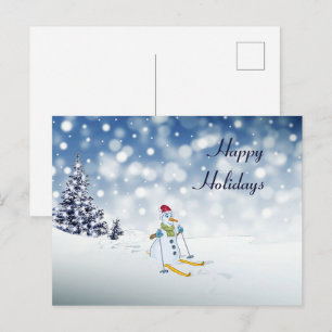 Tarjeta postal de vacaciones de muñeco de nieve