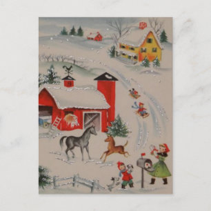 Tarjeta postal de vacaciones de Navidad de granja