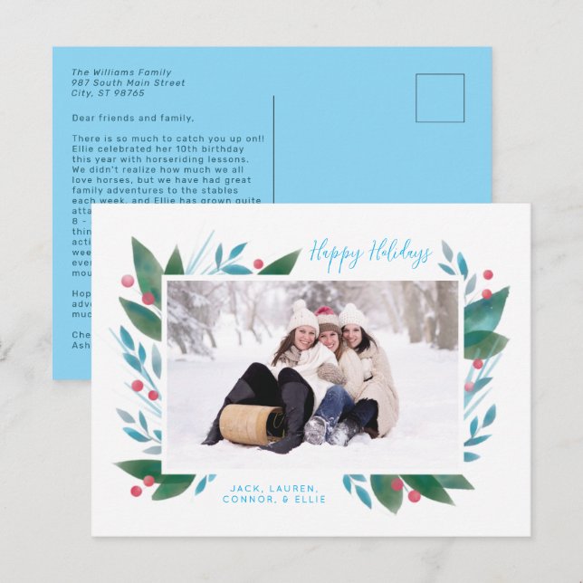 Tarjeta postal de vacaciones de rama de invierno y (Anverso / Reverso)