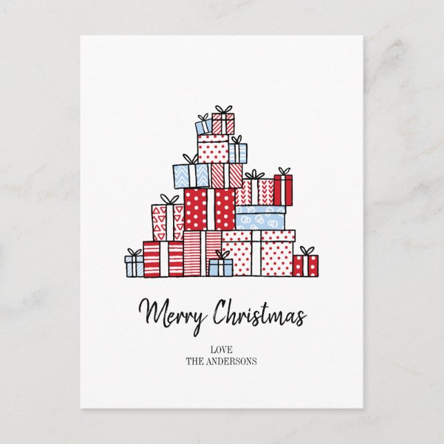 Tarjeta postal de vacaciones de regalos de navidad (Anverso)