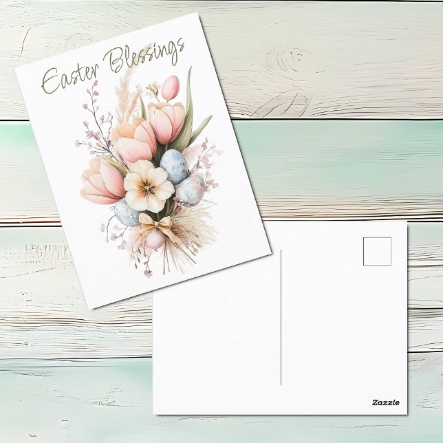 Tarjeta postal de vacaciones de Tulip Boquet Bless (Easter Blessings Pastel Tulip Bouquet Postcard)