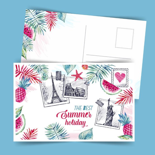 Tarjeta postal de vacaciones de verano en acuarela (Subido por el creador)