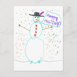 Tarjeta postal de vacaciones del muñeco de nieve a