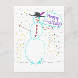 Tarjeta postal de vacaciones del muñeco de nieve a