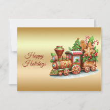 Tarjeta postal de vacaciones en el tren Gingbread