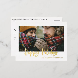 tarjeta postal de vacaciones felices con foil y fo
