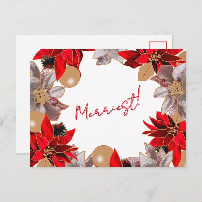 Tarjeta postal de vacaciones Gold y Red Minimalist (Anverso / Reverso)