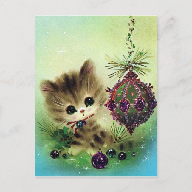 Tarjeta postal de vacaciones para Navidades de gat (Anverso)