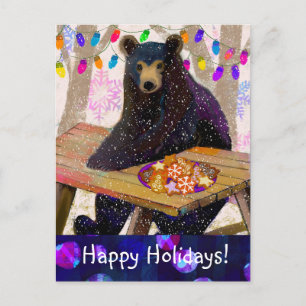 Tarjeta postal de vacaciones para oso y galletas d