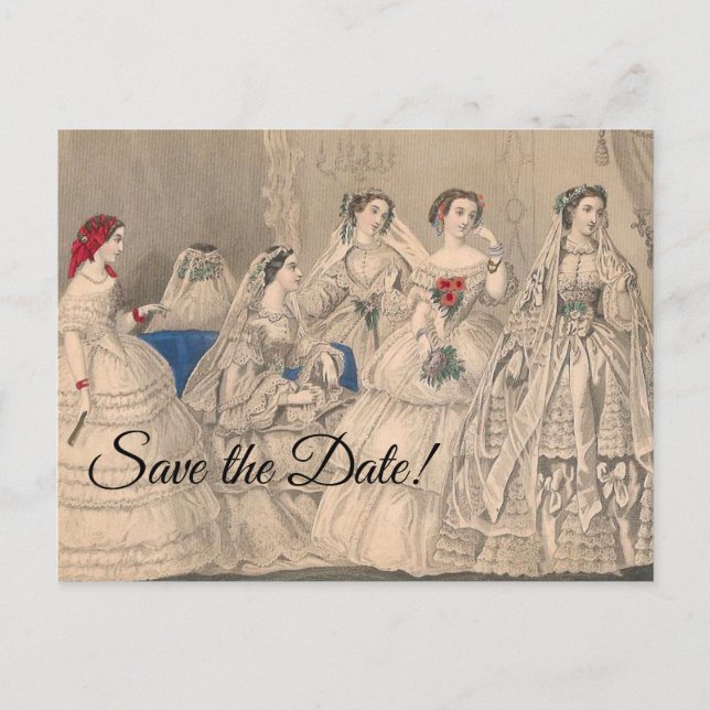 Tarjeta postal de vestidos de novia de Godey's 185 (Anverso)