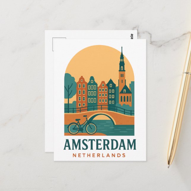 Tarjeta postal de viaje a Amsterdam - Ciudad holan (Anverso/Reverso In Situ)