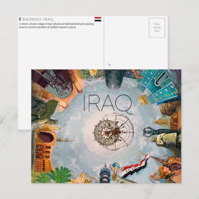 Tarjeta postal de viaje a Bagdad, Irak (Anverso / Reverso)