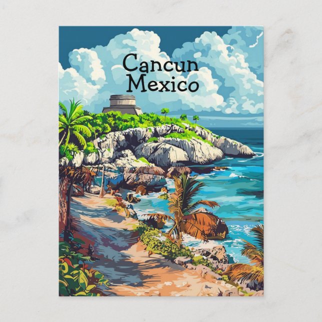 Tarjeta postal de viaje a Cancún México, arte de C (Anverso)