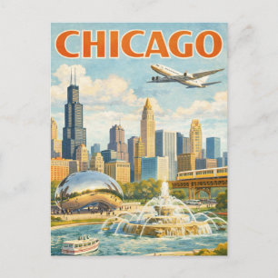 Tarjeta Postal de Viaje a Chicago de Estilo Antigu