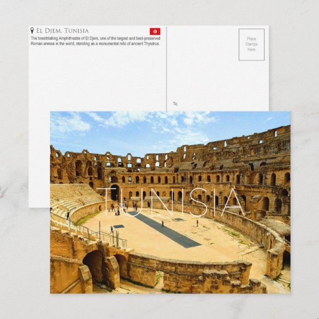 Tarjeta postal de viaje a El Djem, Túnez (Anverso / Reverso)
