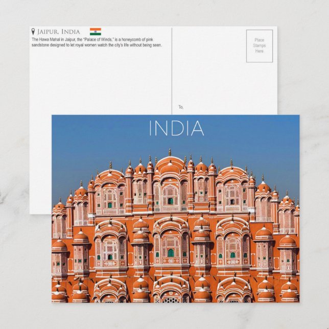 Tarjeta postal de viaje a Jaipur, India (Anverso / Reverso)