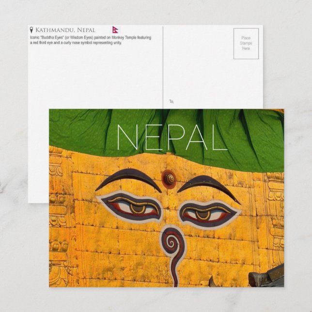 Tarjeta postal de viaje a Katmandú, Nepal (Anverso / Reverso)