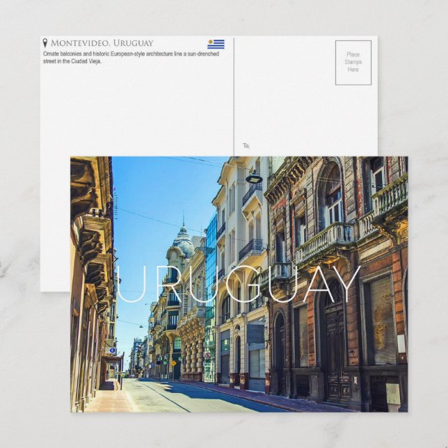 Tarjeta postal de viaje a Montevideo, Uruguay (Anverso / Reverso)