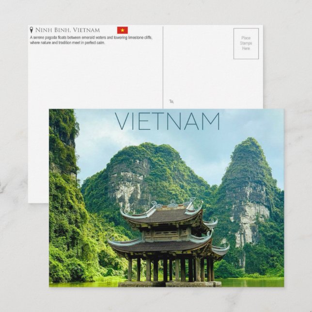 Tarjeta postal de viaje a Ninh Binh, Vietnam (Anverso / Reverso)