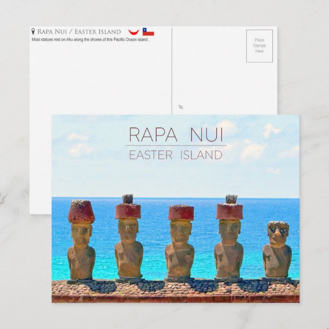 Tarjeta postal de viaje a Rapa Nui / Isla de Pascu (Anverso / Reverso)