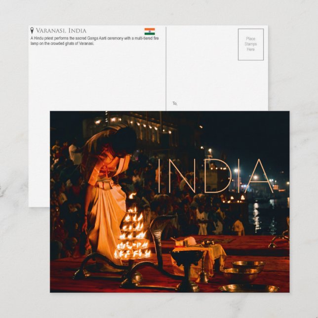 Tarjeta postal de viaje a Varanasi, India (Anverso / Reverso)