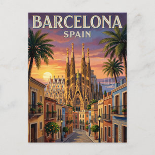 Tarjeta Postal de Viaje Antigua Barcelona