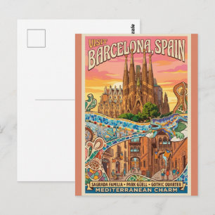 Tarjeta Postal de Viaje Antigua Barcelona España -