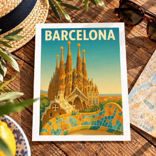 Tarjeta postal de viaje antigua de Barcelona Españ