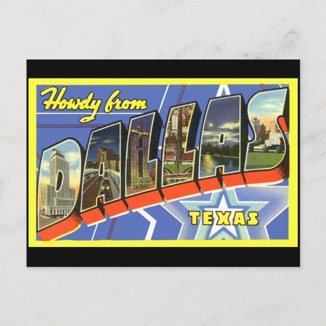 Tarjeta postal de viaje antigua de Dallas (Anverso)