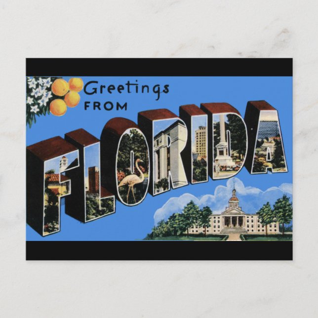 Tarjeta postal de viaje antigua de Florida (Anverso)