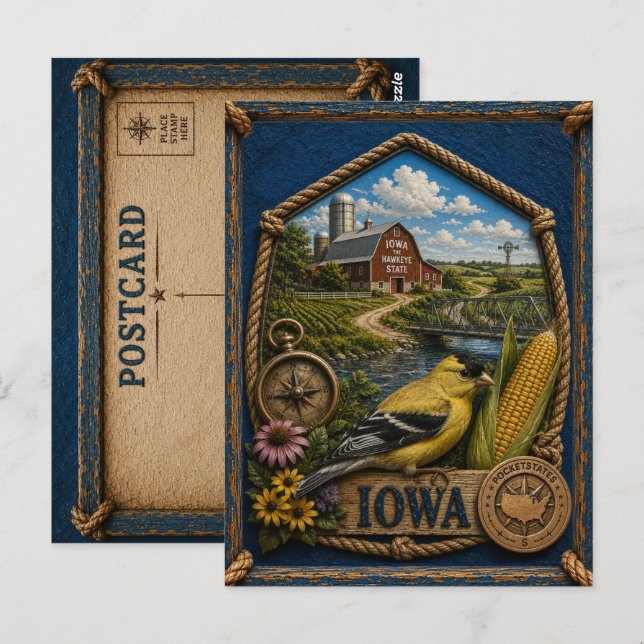 Tarjeta Postal de Viaje Antigua de Iowa (Anverso / Reverso)