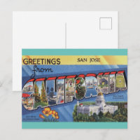 Tarjeta postal de viaje antigua de San José, Calif