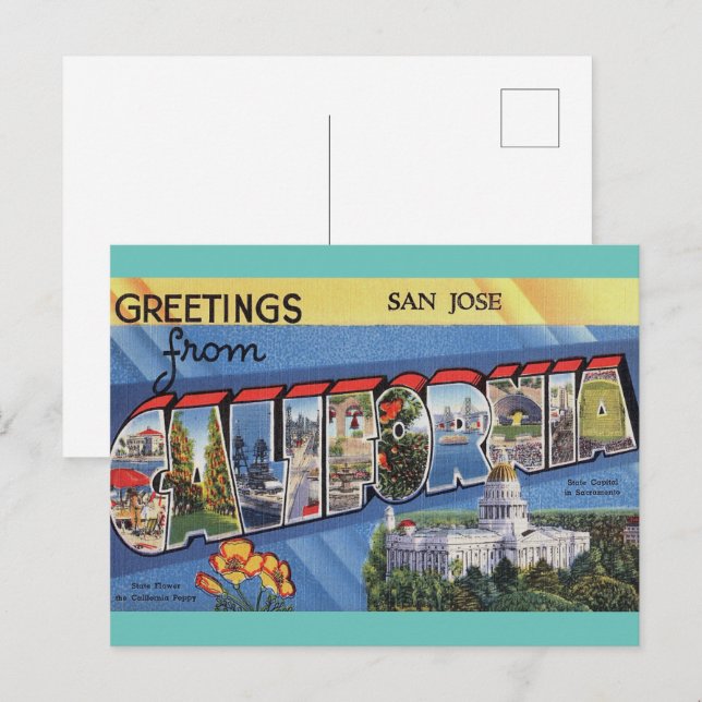 Tarjeta postal de viaje antigua de San José, Calif (Anverso / Reverso)