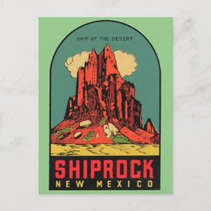 Tarjeta postal de viaje antigua de Shiprock, Nuevo