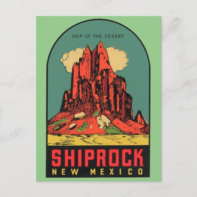 Tarjeta postal de viaje antigua de Shiprock, Nuevo (Anverso)