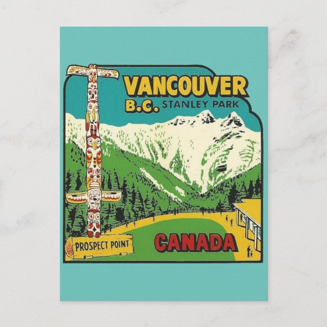 Tarjeta postal de viaje antigua Stanley Park Canad (Anverso)