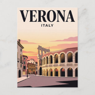 Tarjeta postal de viaje antigua Verona, Italia
