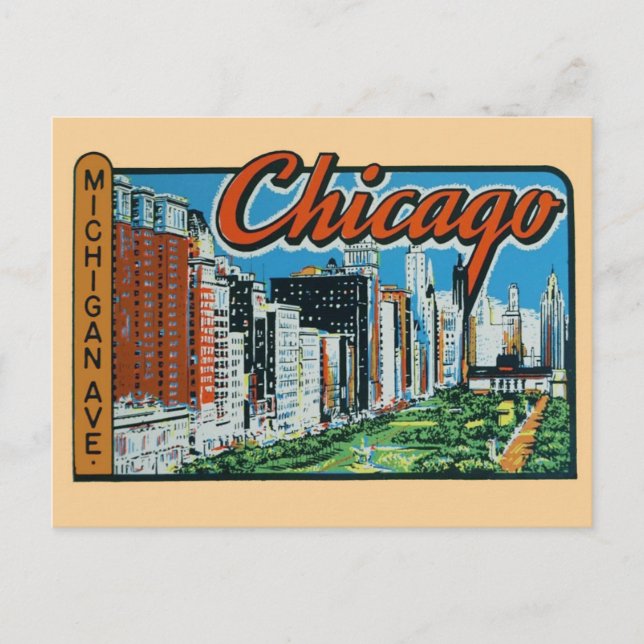 Tarjeta Postal de Viaje Antiguo de Chicago (Anverso)