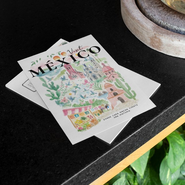 Tarjeta postal de viaje con acuarela de México (Subido por el creador)