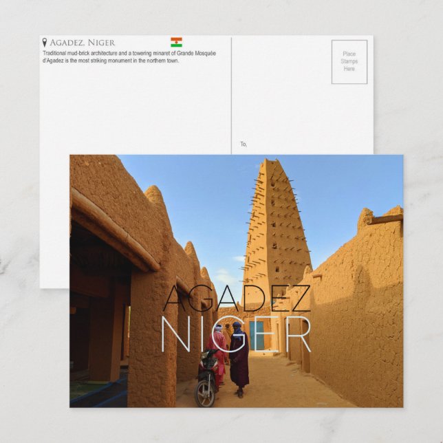 Tarjeta postal de viaje de Agadez, Níger (Anverso / Reverso)