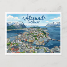 Tarjeta postal de viaje de Ålesund Noruega