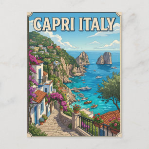 Tarjeta postal de viaje de anime vintage de Capri 