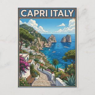 Tarjeta postal de viaje de anime vintage de Capri