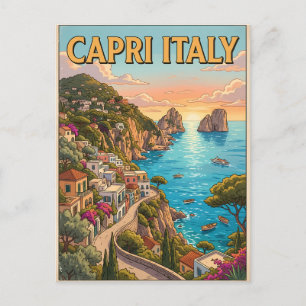 Tarjeta postal de viaje de anime vintage de Capri