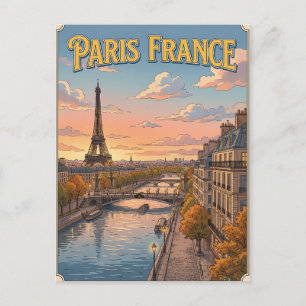 Tarjeta postal de viaje de anime vintage de París 