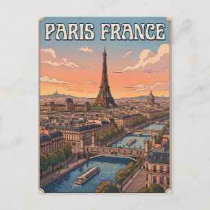 Tarjeta postal de viaje de anime vintage de París