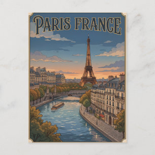 Tarjeta postal de viaje de anime vintage de París