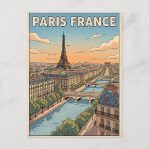 Tarjeta postal de viaje de anime vintage de París